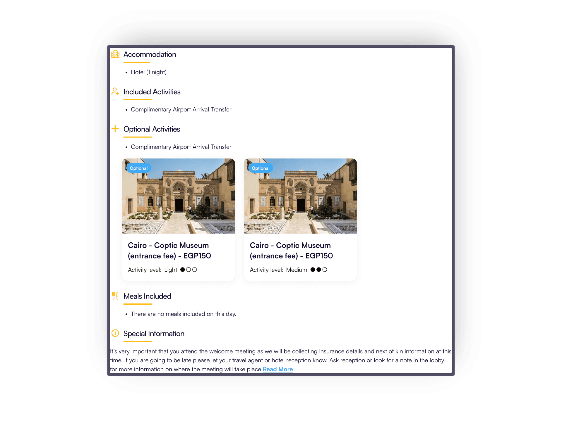Tour Itinerary Desktop Version